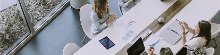 Birds eye view of business people in meeting